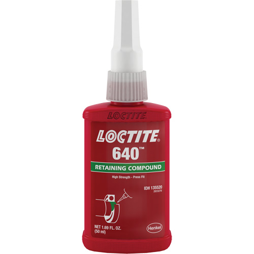 Compos&eacute; de retenue 640 r&eacute;sistance moyenne/haute temp&eacute;rature, 50 ml, Bouteille, Vert Ottawa Fastener Supply