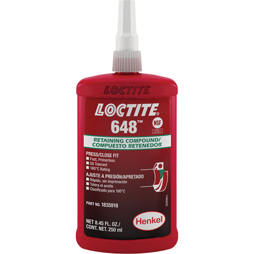 Compos&eacute; de retenue Loctite 648, 250 ml, Bouteille, Vert Ottawa Fastener Supply
