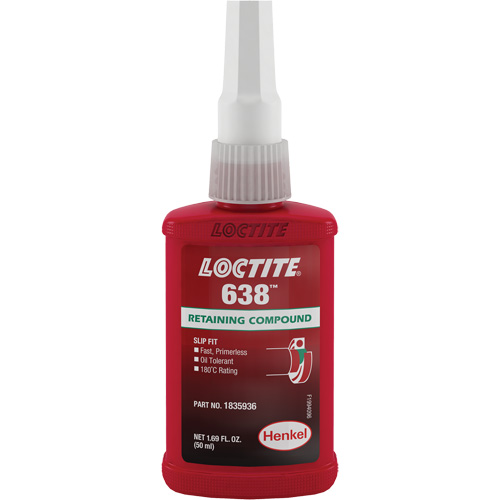 Loctite&reg; 638 Retaining Compound, 50 ml, Bottle, Green Ottawa Fastener Supply