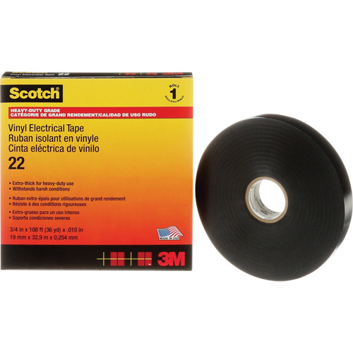 Scotch&reg; Vinyl Electrical Tape, 19 mm (3/4") x 33 m (108'), Black, 10 mils Ottawa Fastener Supply