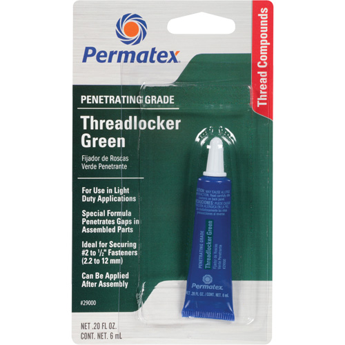Penetrating Grade Threadlocker, Green, Medium, 6 ml, Tube Ottawa Fastener Supply