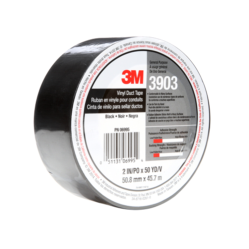 3903 Vinyl Duct Tape, 1245 mm (49") W x 46 m (151') L, 6.5 mils, Black Ottawa Fastener Supply