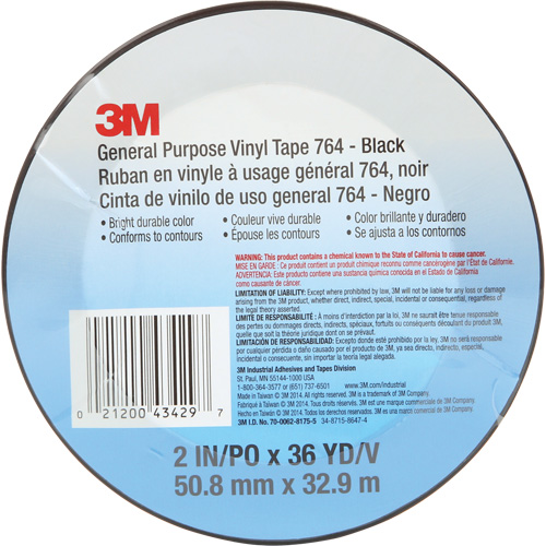 Ruban en vinyle pour travaux g&eacute;n&eacute;raux 764, 50,8 mm (2") la x 32,9 m (108') lo, 5 mils, Noir Ottawa Fastener Supply