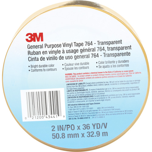Ruban en vinyle pour travaux g&eacute;n&eacute;raux 764, 50,8 mm (2") la x 32,9 m (108') lo, 5 mils, Transparent Ottawa Fastener Supply