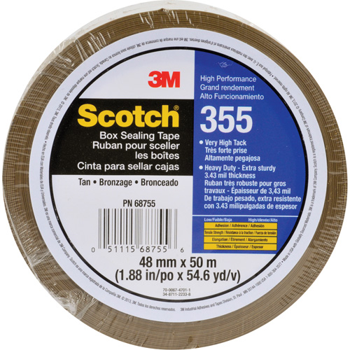 Scotch&reg; Box Sealing Tape 355, Hot Melt Adhesive, 3.15 mils, 48 mm (2") x 50 m (164') Ottawa Fastener Supply
