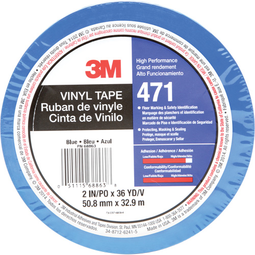 471 Vinyl Tape, 50.8 mm (2") W x 32.9 m (108') L, 5.2 mils, Blue Ottawa Fastener Supply