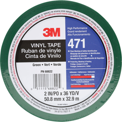 471 Vinyl Tape, 50.8 mm (2") W x 32.9 m (108') L, 5.2 mils, Green Ottawa Fastener Supply