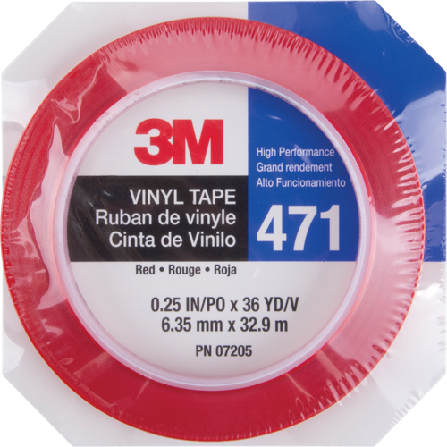 Ruban en vinyle 471, 6 mm (1/4") la x 32,9 m (108') lo, 5,3 mils, Rouge Ottawa Fastener Supply