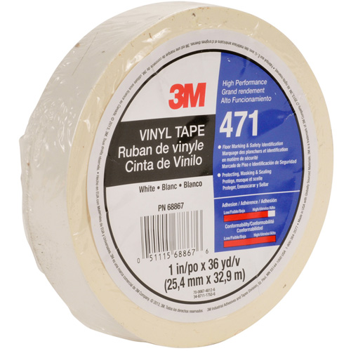 471 Vinyl Tape, 12 mm (1/2") W x 32.9 m (108') L, 5.3 mils, White Ottawa Fastener Supply
