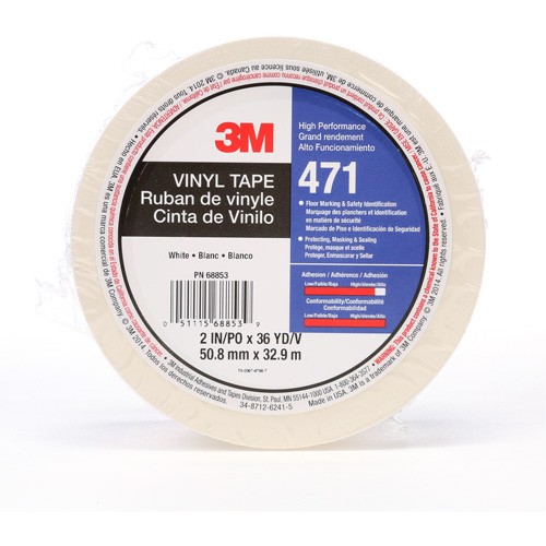 471 Vinyl Tape, 50.8 mm (2") W x 32.9 m (108') L, 5.2 mils, White Ottawa Fastener Supply
