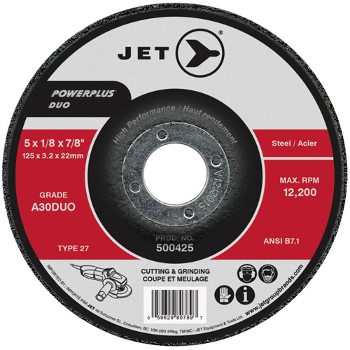 Powerplus DUO Cutting/Grinding Wheel, 4-1/2" x 1/8", 7/8" Arbor, Type 27, A30DUO Grit Ottawa Fastener Supply
