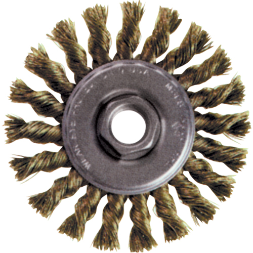 Brosse rotative &agrave; fils nou&eacute;s pour petites meuleuses haute vitesse, Dia. 4", Fils 0,02", Arbre 5/8"-11, Acier inoxydable Ottawa Fastener Supply