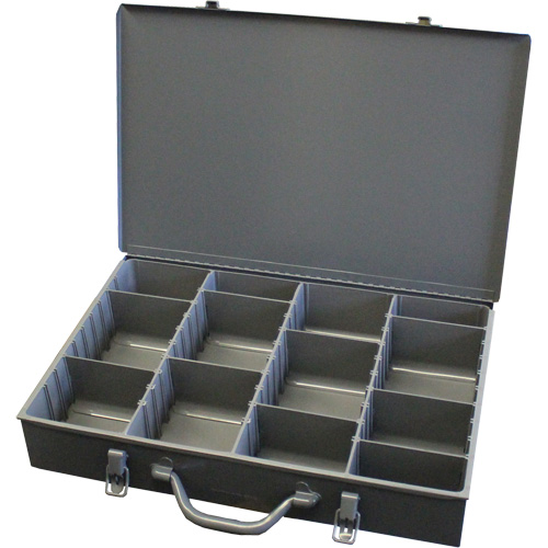 Adjustable Compartment Boxes, Steel, Variable Slots, 13-3/8" W x 9-1/4" D x 2" H, Grey Ottawa Fastener Supply