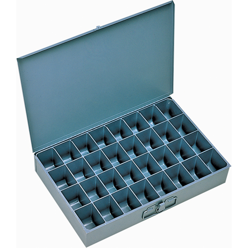 Compartment Scoop Boxes, Steel, 32 Slots, 18" W x 12" D x 3" H, Grey Ottawa Fastener Supply