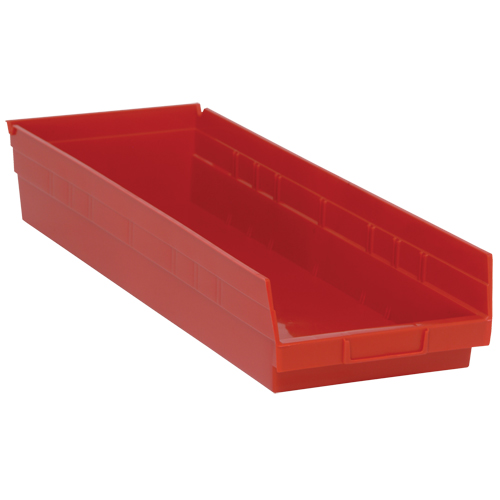 Shelf Bins, 8-3/8" W x 4" H x 23-5/8" D, Red, 50 lbs. Capacity Ottawa Fastener Supply