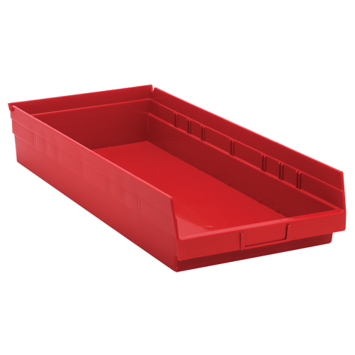 Shelf Bins, 11-1/8" W x 4" H x 23-5/8" D, Red, 50 lbs. Capacity Ottawa Fastener Supply