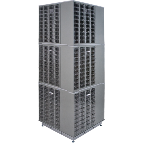 Armoire industrielle robuste avec carrousel &agrave; tiroirs, Acier, 480 tiroirs, 27" la x 27" p x 80" h, Gris Ottawa Fastener Supply