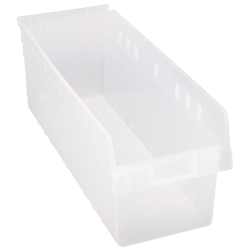 Store-Max Shelf Bins, 8-3/8" W x 8" H x 23-5/8" D, Clear, 68 lbs. Capacity Ottawa Fastener Supply