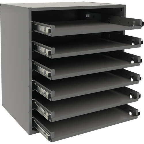Small Bearing Slide Rack, Steel, 6 Slots, 15-9/16" W x 11-7/8" D x 16-3/8" H, Grey Ottawa Fastener Supply