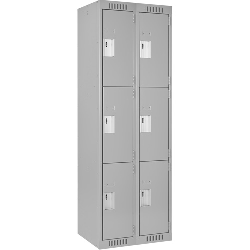 Clean Line Lockers, 3 -tier, Bank of 2, 24" x 18" x 72", Steel, Grey, Rivet (Assembled) Ottawa Fastener Supply
