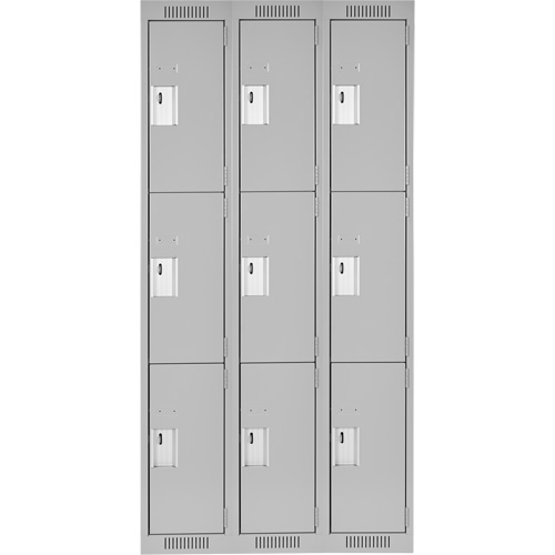 Clean Line Lockers, 3 -tier, Bank of 3, 36" x 18" x 72", Steel, Grey, Rivet (Assembled) Ottawa Fastener Supply
