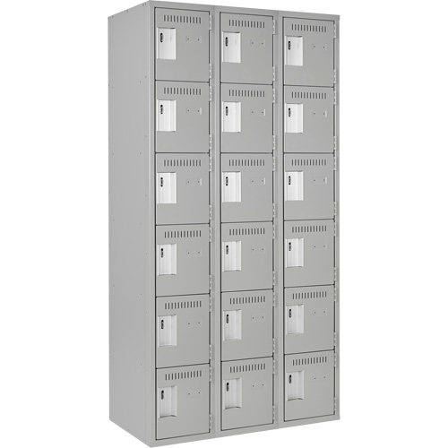 Clean Line Lockerettes, 6 -tier, Bank of 3, 36" x 18" x 72", Steel, Grey, Rivet (Assembled) Ottawa Fastener Supply