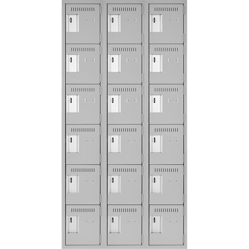 Clean Line Lockerettes, 6 -tier, Bank of 3, 36" x 18" x 72", Steel, Grey, Rivet (Assembled) Ottawa Fastener Supply