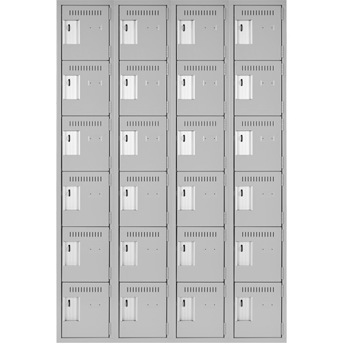 Clean Line Lockerettes, 6 -tier, Bank of 4, 48" x 18" x 72", Steel, Grey, Rivet (Assembled) Ottawa Fastener Supply