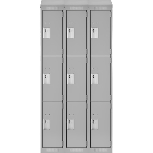 Clean Line Lockers, 3 -tier, Bank of 3, 36" x 18" x 78", Steel, Grey, Rivet (Assembled) Ottawa Fastener Supply
