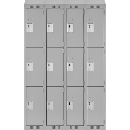 Clean Line Lockers, 3 -tier, Bank of 4, 48" x 18" x 78", Steel, Grey, Rivet (Assembled) Ottawa Fastener Supply
