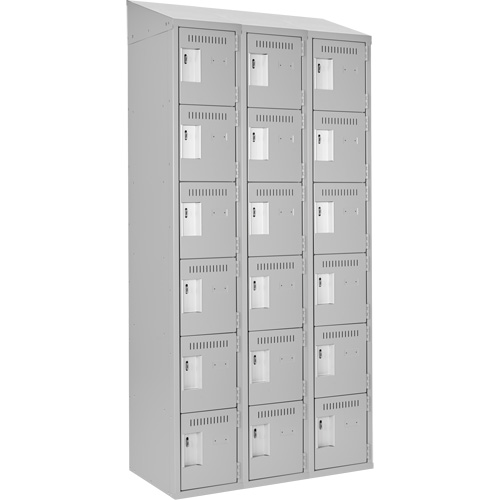 Clean Line Lockerette , 6 -tier, Bank of 3, 36" x 18" x 78", Steel, Grey, Rivet (Assembled) Ottawa Fastener Supply