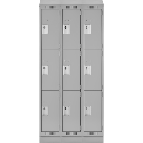 Clean Line Lockers, 3 -tier, Bank of 3, 36" x 18" x 82", Steel, Grey, Rivet (Assembled) Ottawa Fastener Supply