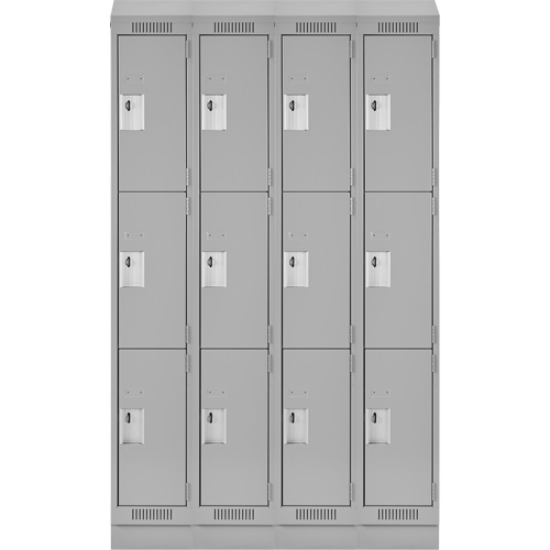 Clean Line Lockers, 3 -tier, Bank of 4, 48" x 18" x 82", Steel, Grey, Rivet (Assembled) Ottawa Fastener Supply