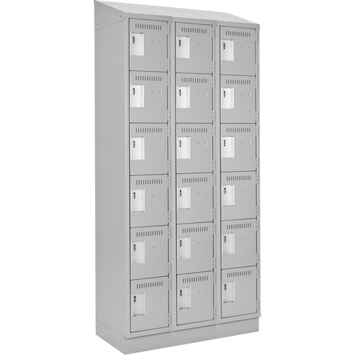 Clean Line Lockerette, 6 -tier, Bank of 3, 36" x 18" x 82", Steel, Grey, Rivet (Assembled) Ottawa Fastener Supply