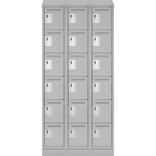 Clean Line Lockerette, 6 -tier, Bank of 3, 36" x 18" x 82", Steel, Grey, Rivet (Assembled) Ottawa Fastener Supply