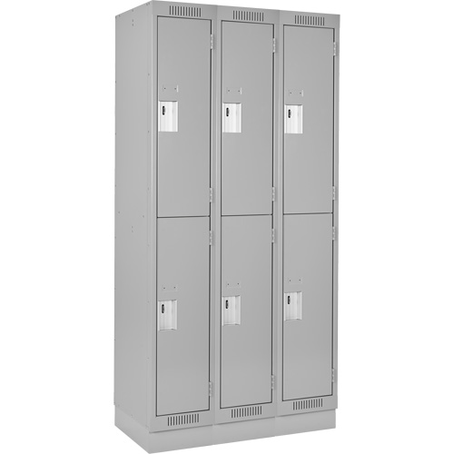 Clean Line Lockers, 2 -tier, Bank of 3, 36" x 18" x 76", Steel, Grey, Rivet (Assembled) Ottawa Fastener Supply