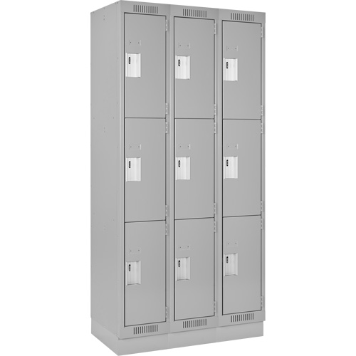 Clean Line Lockers, 3 -tier, Bank of 3, 36" x 18" x 76", Steel, Grey, Rivet (Assembled) Ottawa Fastener Supply