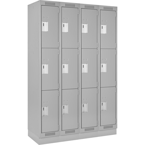 Clean Line Lockers, 3 -tier, Bank of 4, 48" x 18" x 76", Steel, Grey, Rivet (Assembled) Ottawa Fastener Supply
