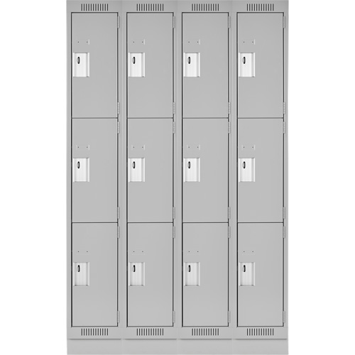 Clean Line Lockers, 3 -tier, Bank of 4, 48" x 18" x 76", Steel, Grey, Rivet (Assembled) Ottawa Fastener Supply