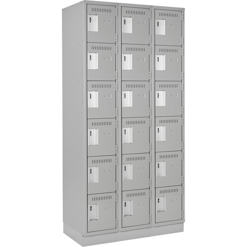 Clean Line Lockerette, 6 -tier, Bank of 3, 36" x 18" x 76", Steel, Grey, Rivet (Assembled) Ottawa Fastener Supply