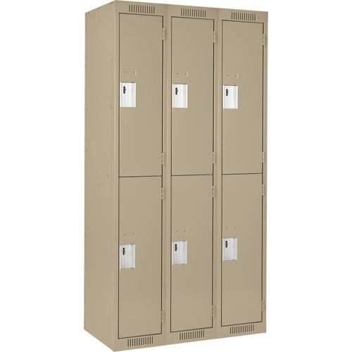 Clean Line Lockers, 2 -tier, Bank of 3, 36" x 18" x 72", Steel, Beige, Rivet (Assembled) Ottawa Fastener Supply