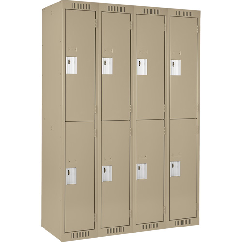 Clean Line Lockers, 2 -tier, Bank of 4, 48" x 18" x 72", Steel, Beige, Rivet (Assembled) Ottawa Fastener Supply