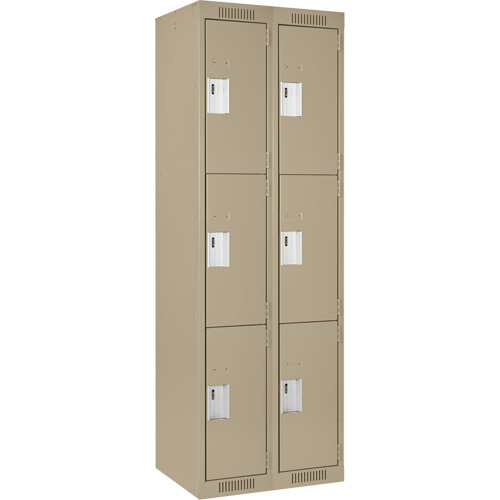 Clean Line Lockers, 3 -tier, Bank of 2, 24" x 18" x 72", Steel, Beige, Rivet (Assembled) Ottawa Fastener Supply