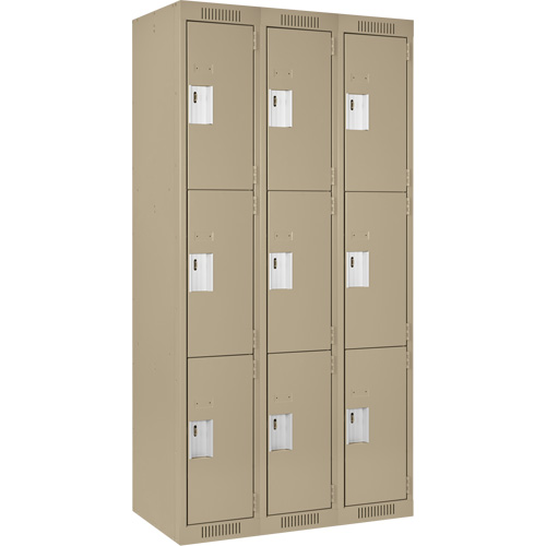 Clean Line Lockers, 3 -tier, Bank of 3, 36" x 18" x 72", Steel, Beige, Rivet (Assembled) Ottawa Fastener Supply