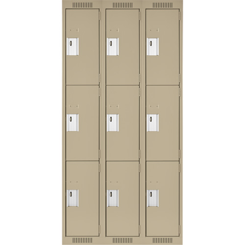 Clean Line Lockers, 3 -tier, Bank of 3, 36" x 18" x 72", Steel, Beige, Rivet (Assembled) Ottawa Fastener Supply