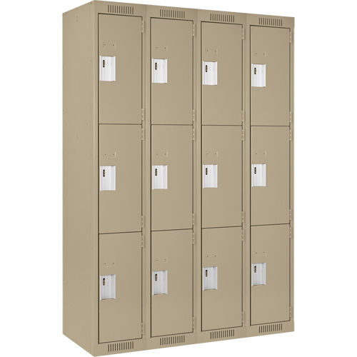 Clean Line Lockers, 3 -tier, Bank of 4, 48" x 18" x 72", Steel, Beige, Rivet (Assembled) Ottawa Fastener Supply