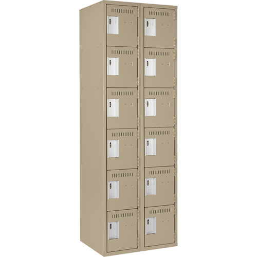 Clean Line Lockerette, 6 -tier, Bank of 2, 24" x 18" x 72", Steel, Beige, Rivet (Assembled) Ottawa Fastener Supply