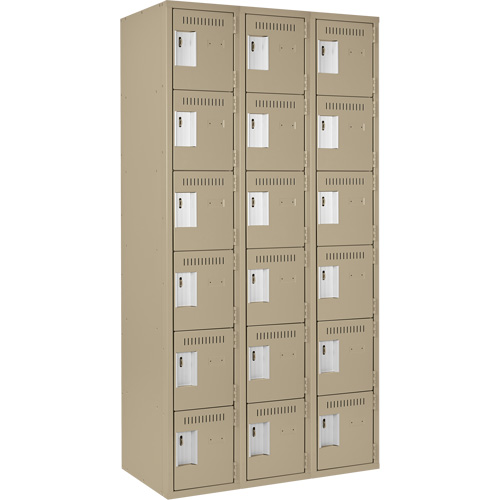 Clean Line Lockerette, 6 -tier, Bank of 3, 36" x 18" x 72", Steel, Beige, Rivet (Assembled) Ottawa Fastener Supply