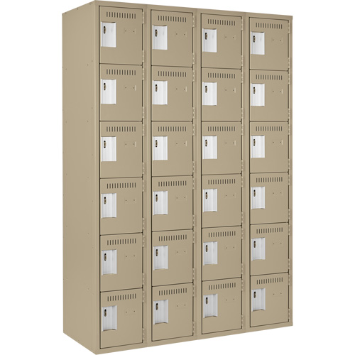 Clean Line Lockerette, 6 -tier, Bank of 4, 48" x 18" x 72", Steel, Beige, Rivet (Assembled) Ottawa Fastener Supply