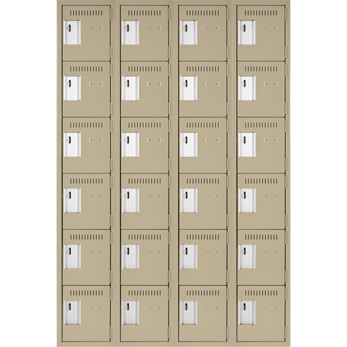Clean Line Lockerette, 6 -tier, Bank of 4, 48" x 18" x 72", Steel, Beige, Rivet (Assembled) Ottawa Fastener Supply